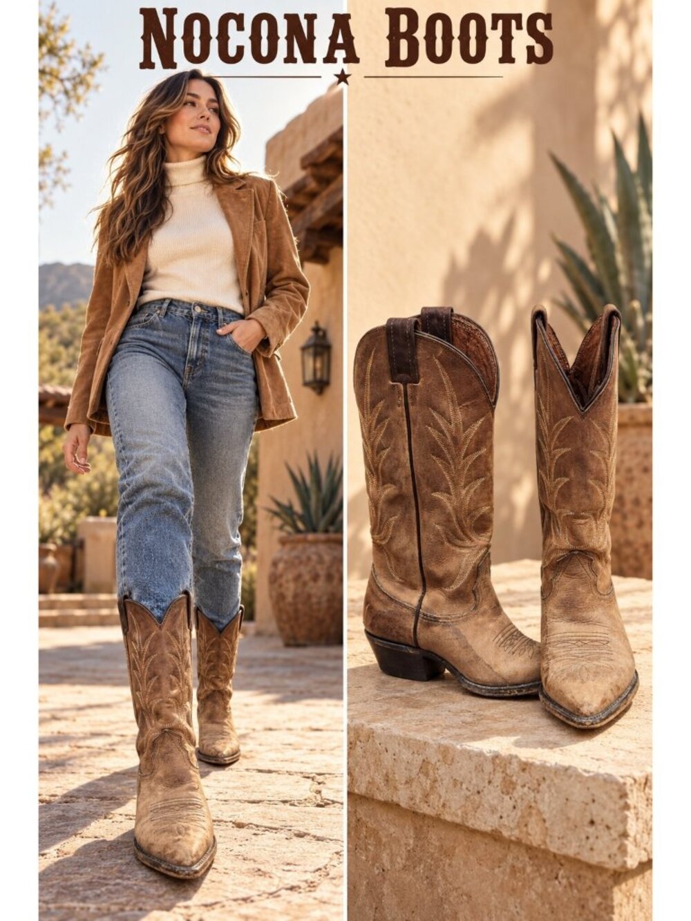 Vintage Nocona Brown Leather Cowboy Boots Made in USA Women’s Size 7 B Western